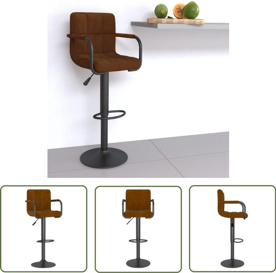 The Living Store Barkruk fluweel bruin Barstoelen Barkruk Velours Stoel Bruine Barkruk Verstelbare Barkruk