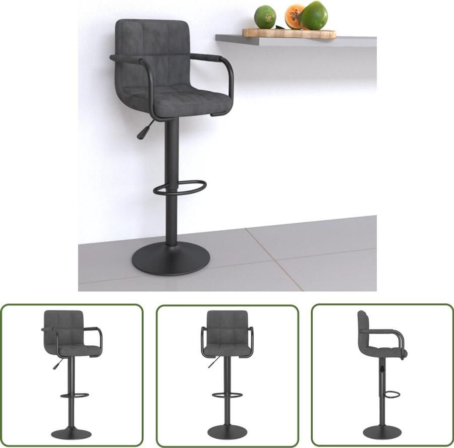 The Living Store Barkruk fluweel donkergrijs Barstoelen Barkruk Donkere Stoffen Design Meubels Lounge Stoel