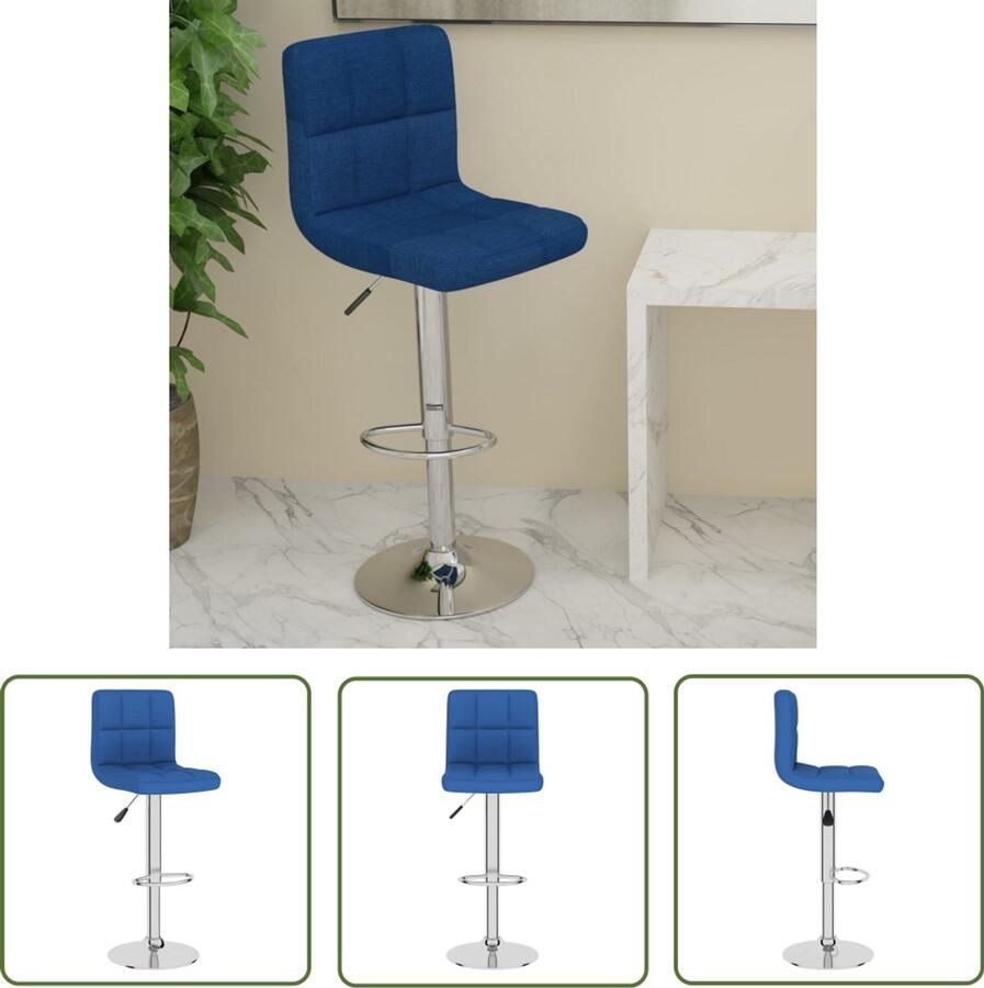 The Living Store Barkruk stof blauw Barstoelen Barkruk Blauwe Stoel Eetkamerstoel Keukenstoel