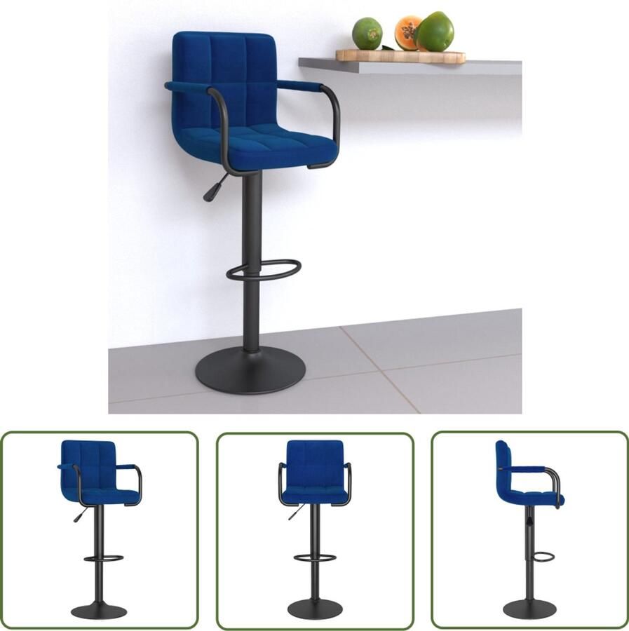 The Living Store Barkruk stof blauw Barstoelen Barkruk Stoffen Barkruk Blauwe Barkruk Draaibare Barkruk