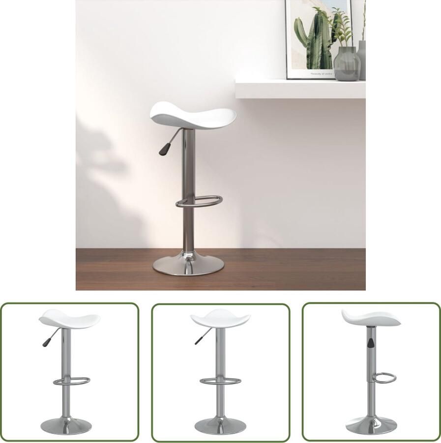 The Living Store Barkruk X Barkruk Wit Kunstleer 44x44x(60-81) cm Verchroomd staal Barstoelen Barkruk Stoel Keukenstoel Ontbijtsteen - Foto 2