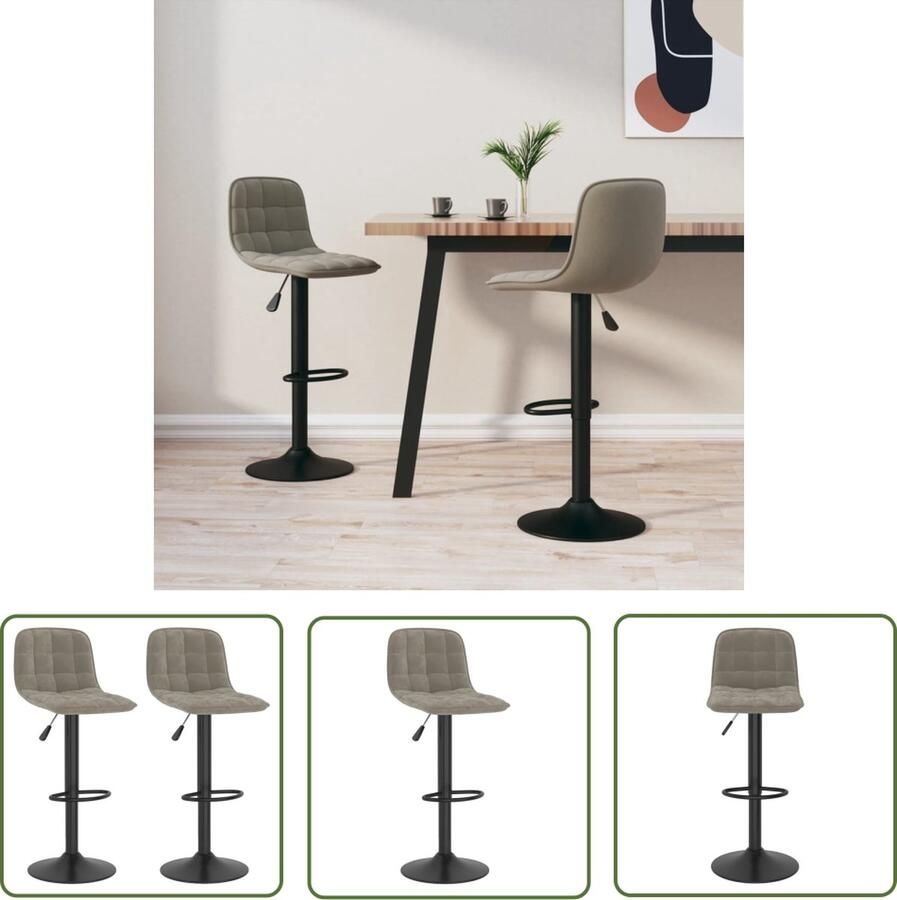 The Living Store Barkruk Fluweel Lichtgrijs Verstelbaar á 41cm 360 graden draaibaar Barstooi Barkruk Stoel Lounge Stoel Comfortabele Stoel - Foto 2