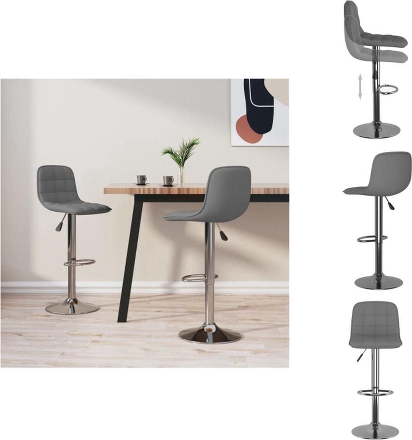 The Living Store Barkruk Verstelbaar Lichtgrijs Verchroomd staal 42.5 x 45 x (84 105) cm Met ingebouwde voetensteun 360 graden draaibaar Gasveermechanisme Set van 2 Barstooi Barkruk Stoel Lounge Stoel Hoge Stoel