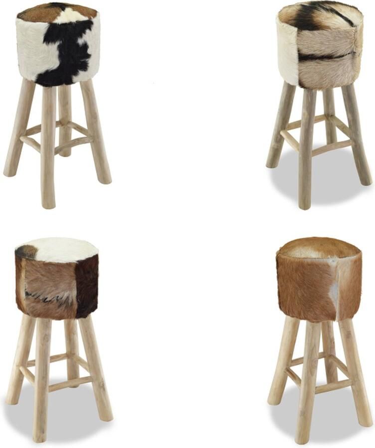 VidaXL Barkruk echt leer en massief teakhout Barkruk Barkrukken Barstoel Barstoelen