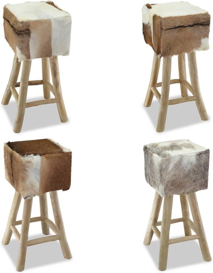 VidaXL Barkruk echt leer en massief teakhout Barkruk Barkrukken Barstoel Barstoelen
