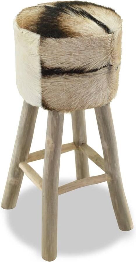 VidaXL Barkruk Echt leer en massief teakhout Barstooll TeaKhout Stoel Lederen Barkruk Vintage Barkruk Rustic Barkruk Bruine Barkruk