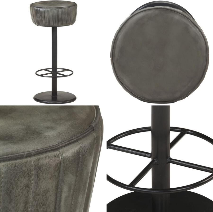 VidaXL Barkruk echt leer verweerd grijs Barstoel Barstoelen Barkruk Barkrukken