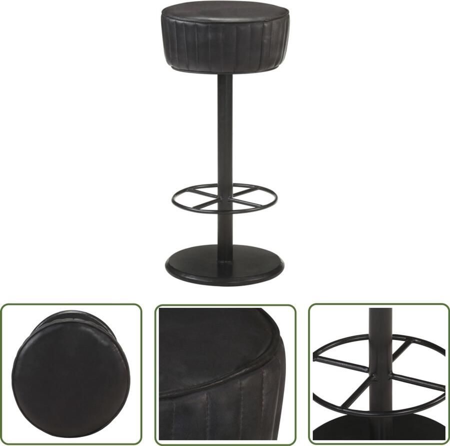 VidaXL Barkruk Echt Leer Zwart Stijlvol & Duurzaam Barstoel Barkruk Lederen Barkruk Eetkamerstoel Lounge Stoel Keukenstoel Vintage Stoel Retro Stoel Zwarte Barkruk Hoge Stoel