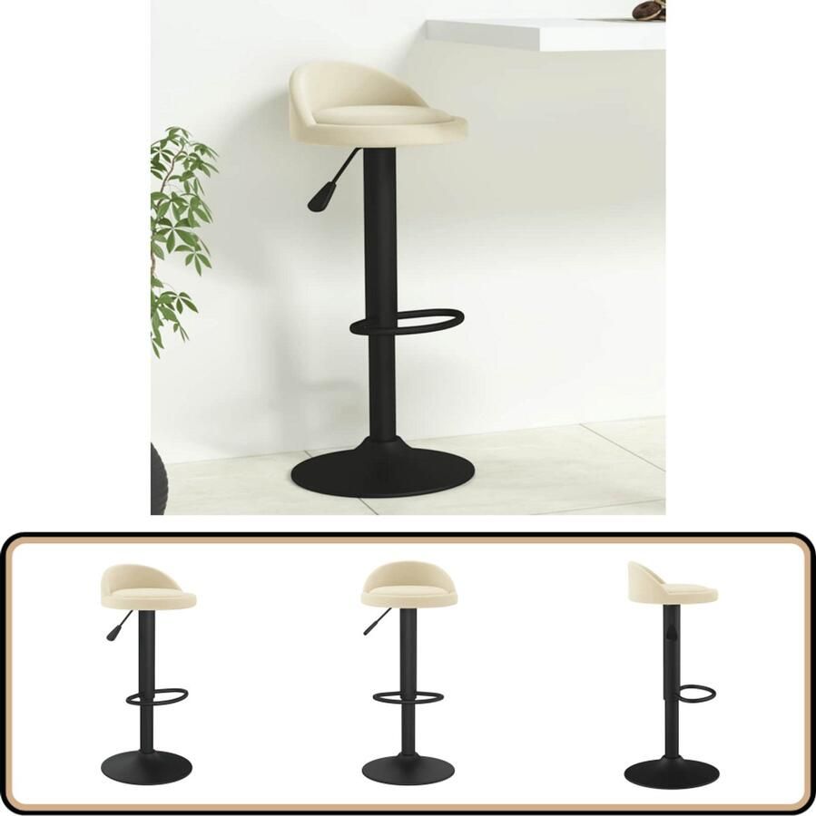 VidaXL Barkruk Fluweel Crèmekleurig In Hoogte Verstelbaar Barstoelen Krukken Lounge Stoel Eetkamerstoel Design Meubels