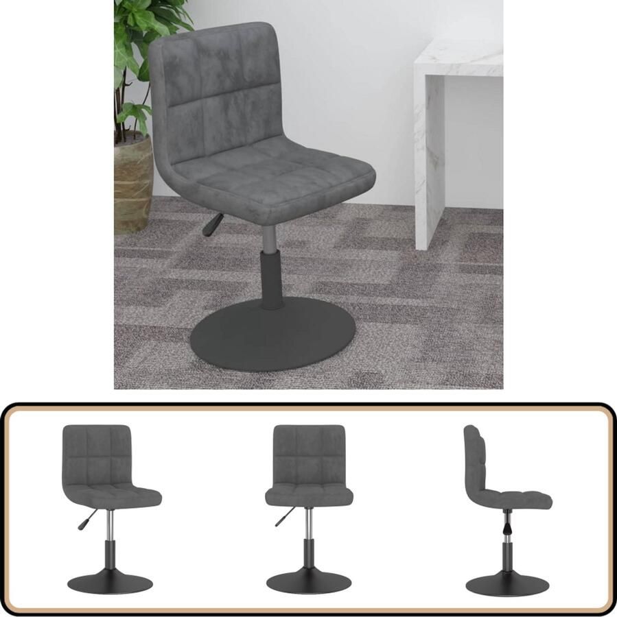 VidaXL Barkruk Fluweel Donkergrijs Draaibaar Barstoel Draaibare Stoel Eetkamerstoelen Design Stoel Lounge Stoel Fluweel Stoel Donkere Stoel Zwarte Stoel Industriële Stoel Hoog Adjustable Stoel