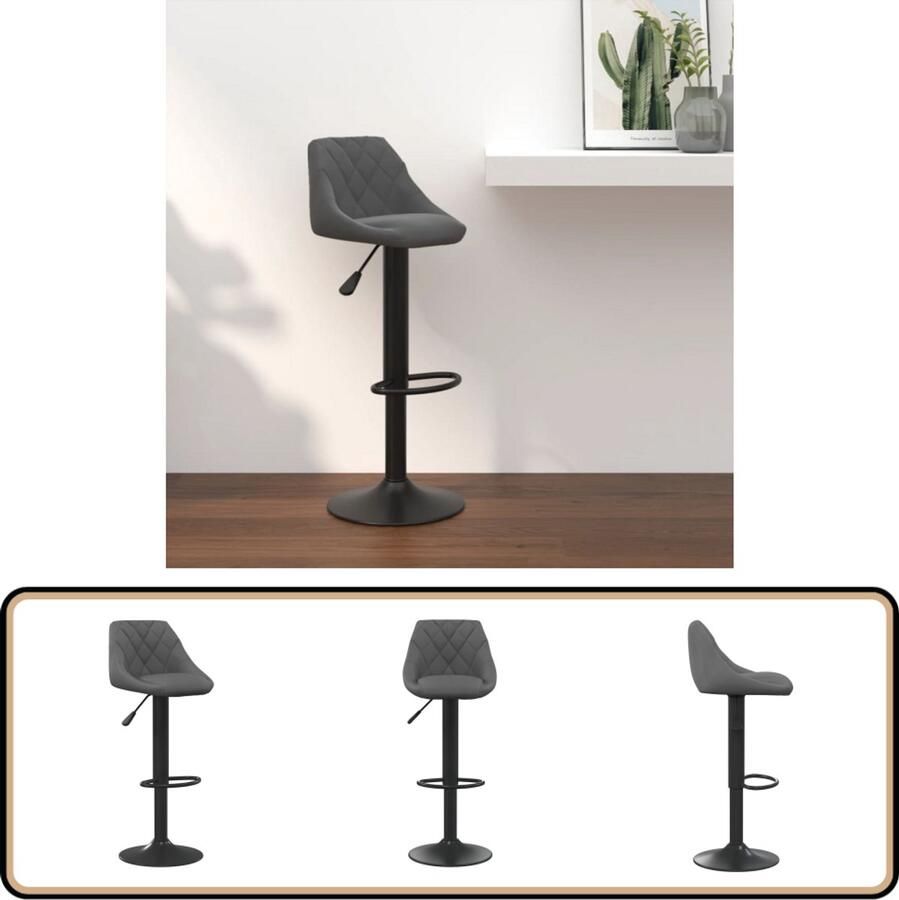 VidaXL Barkruk Fluweel Donkergrijs Verstelbaar Barstoel Barkruk Velvet Stoel Donkere Grijze Stoel In Hoogte Verstelbare Stoel