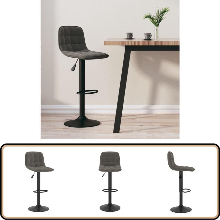 VidaXL Barkruk Fluweel Donkergrijs Verstelbaar Barstoel Velvet Stoel Donkere Grijze Stoel Krukken Eetkamerstoelen