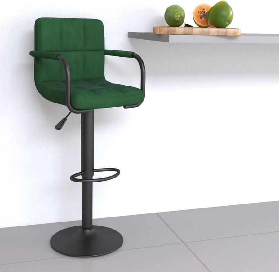 VidaXL Barkruk Fluweel Donkergroen In hoogte verstelbaar Barstoel Barkruk Donkere Stoffen Meubels Fluweel Barkruk Industriële Barkruk - Foto 2