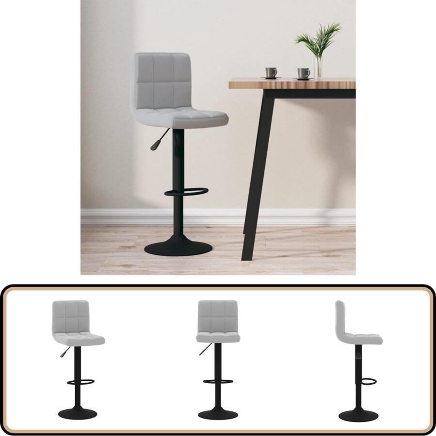 VidaXL Barkruk Fluweel Lichtgrijs Verstelbaar Barstoel Velvet Stoel Licht Grijze Barkruk Draaibare Barkruk Hoogteverstelbare Barkruk Design Barkruk Eetkamerstoelen Keukenstoelen Lounge Stoel