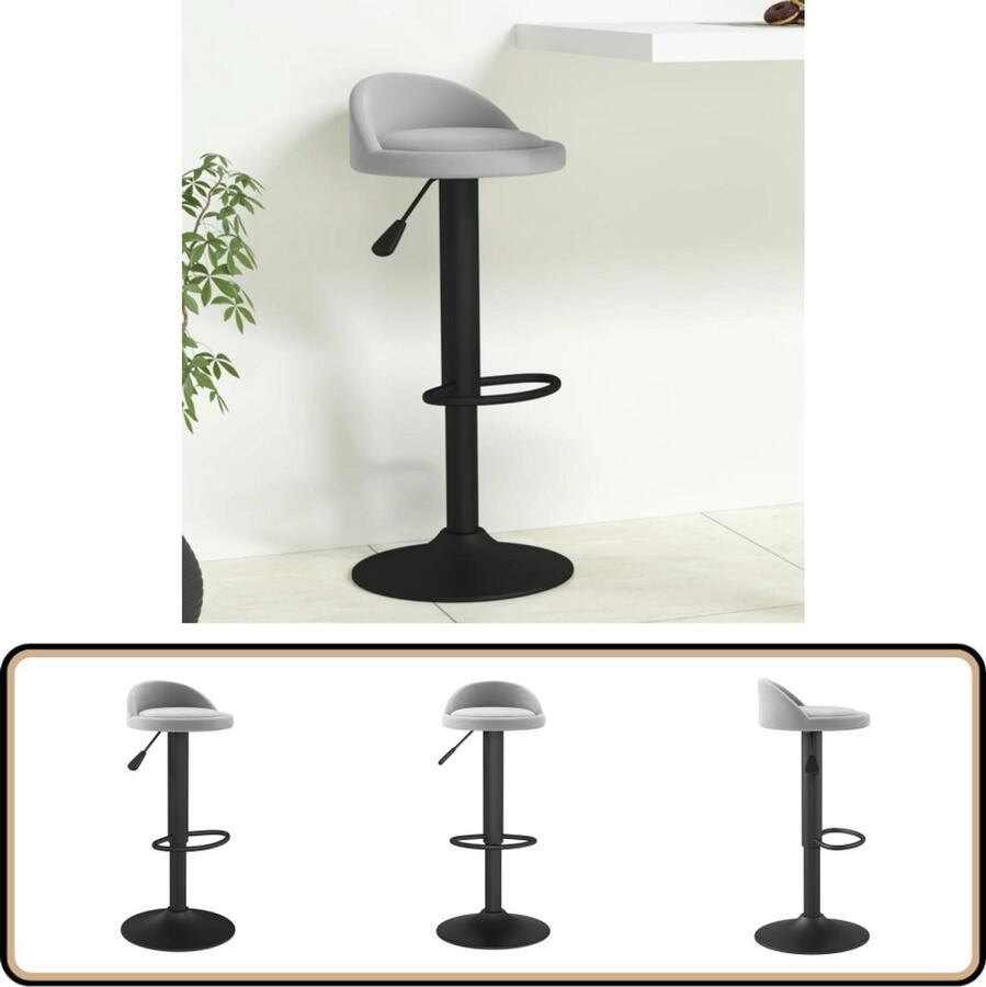 VidaXL Barkruk Fluweel Lichtgrijs Verstelbaar Barstoelen Barkruk Velvet Stoel Grijze Barkruk Hoge Barkruk