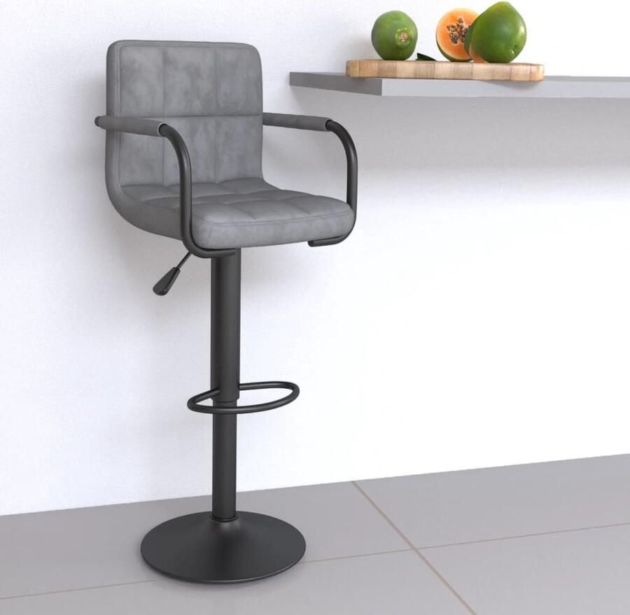 VidaXL Barkruk Fluweel Lichtgrijs Verstelbaar & Stijlvol Barstoelen Velvet Stoel Hogestoel Barkruk Design Stoel