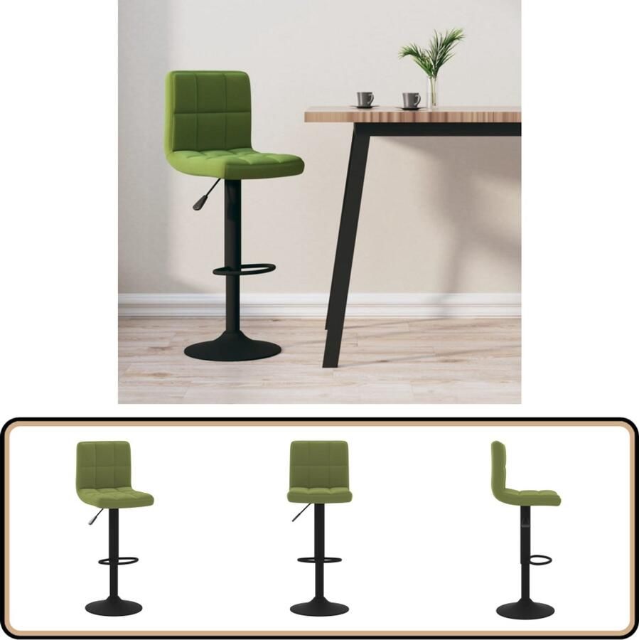 VidaXL Barkruk Fluweel Lichtgroen Verstelbaar Barstoel Fluweel Stoel Groene Barstoel Gasveren Mechanisme Hoogteverstelbare Barstoel Draaibare Barstoel Eetkamerstoelen Design Barstoel