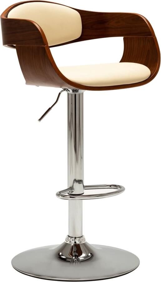VidaXL Barkruk gebogen hout en kunstleer crèmekleurig Barstoel Kruk Eetkamerstoel Keukenstoel Lounge Stoel Vintage Stoel Industriële Stoel Modern Meubilair Creme Kleur Bruine Accent - Foto 2