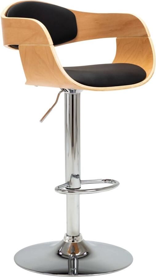 VidaXL Barkruk Gebogen Hout & Kunstleer Zwart Barstoel Barkruk Eetkamerstoel Keukenstoel Zwarte Barstoel Bruine Barstoel Kunstlederen Barstoel Ergonomische Barstoel Verstelbare Barstoel - Foto 2
