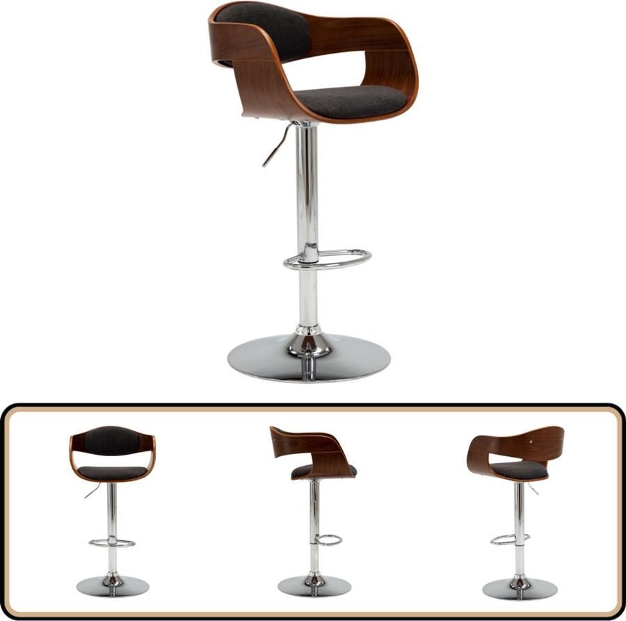 VidaXL Barkruk Gebogen Hout en Stof Grijs Barstoel Barkruk Eetkamerstoel Vintage Stoel Retro Stoel