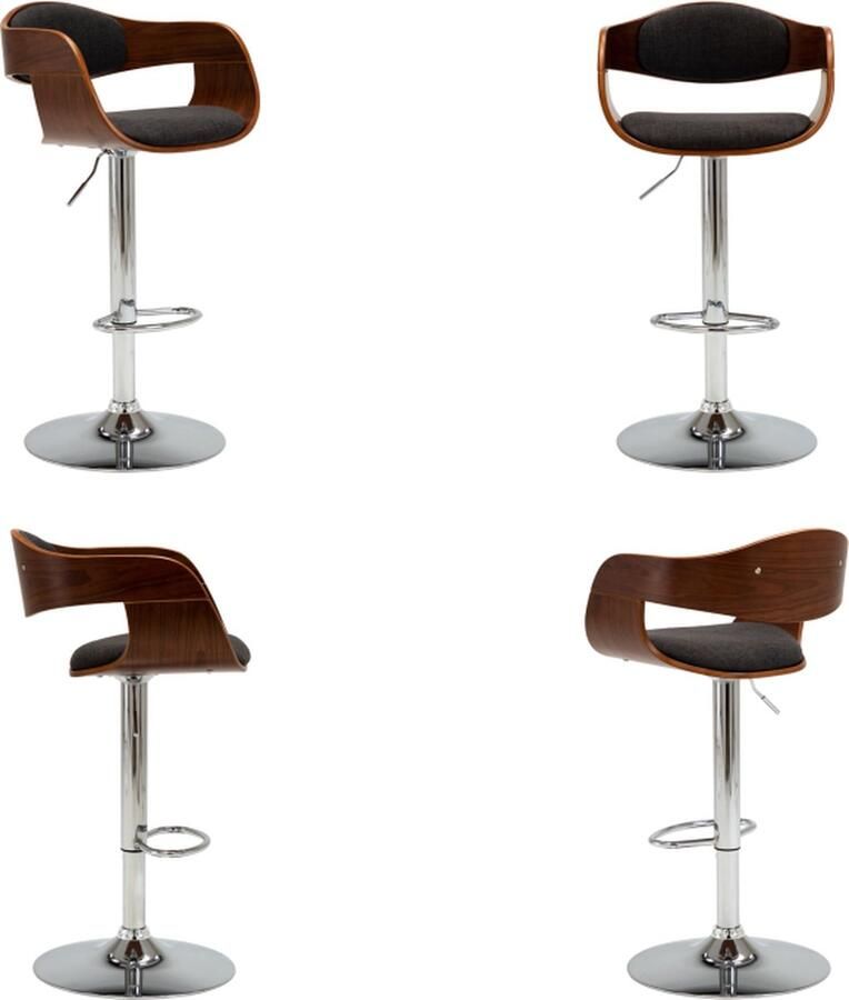 VidaXL Barkruk gebogen hout en stof grijs Barstoel Barstoelen Stoel Stoelen