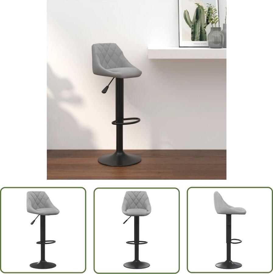 The Living Store Barkruk Fluweel Lichtgrijs 46 x 44 x (82-103) cm Fluweelbarkruk Barkruk Grijs Barstoel Stoel Designstoelen - Foto 2