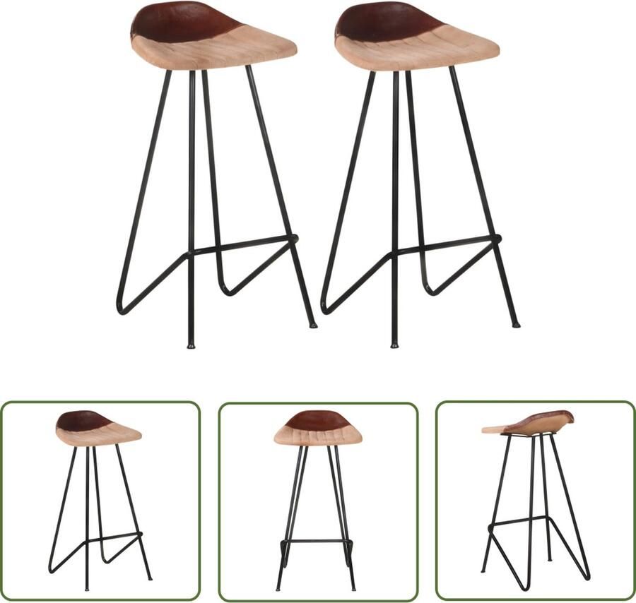 The Living Store IndustriÃle Barkrukken 45 x 39 x 83 cm Geitenleer Bruin Set van 2 Industriele Stoel Barkruk Lederen Stoel Bruine Stoel Salonstoel - Foto 2