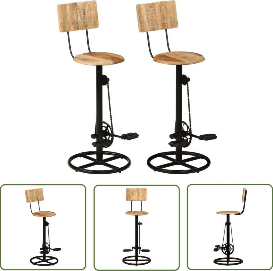 The Living Store Barkrukken IndustriÃle Stijl 44 x 44 x 112 cm Massief Mangohout en IJzer Set van 2 Industriele Stoel Barkruk Mangohout Metalen Barkruk Vintage Stoel - Foto 2