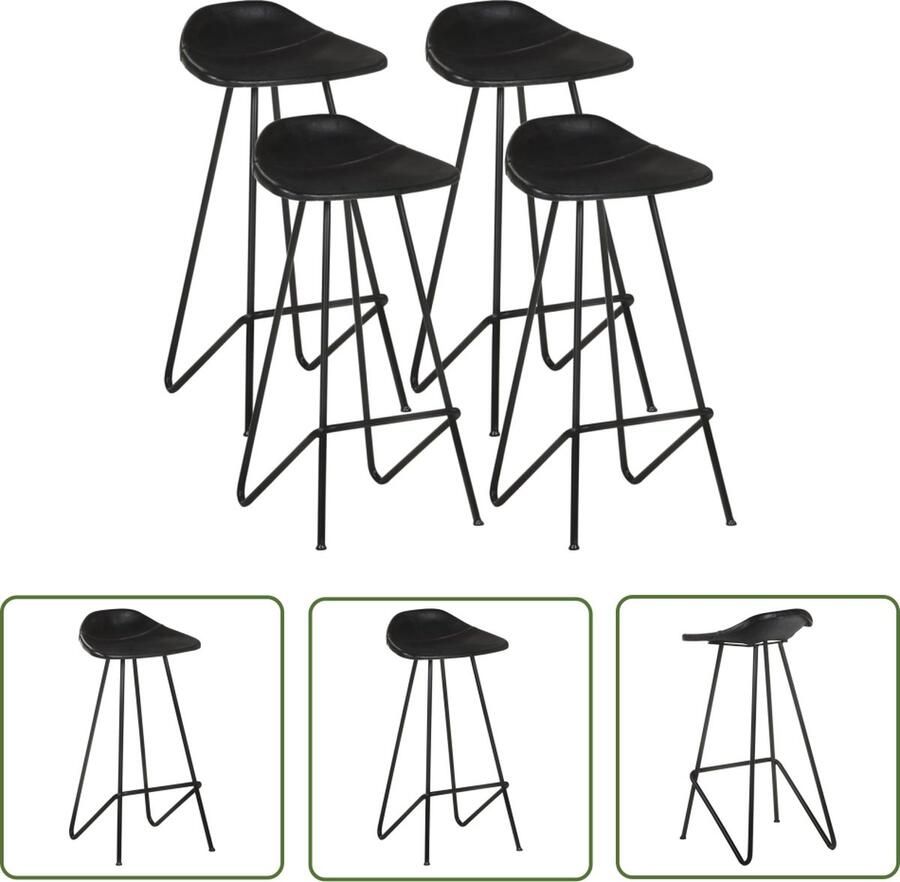 The Living Store Barkruk IndustriÃle stijl Zwart geitenleer 45x39x83 cm Industriele Stoel Barkruk Lederen Stoel Geitenleder Zwarte Stoel - Foto 2