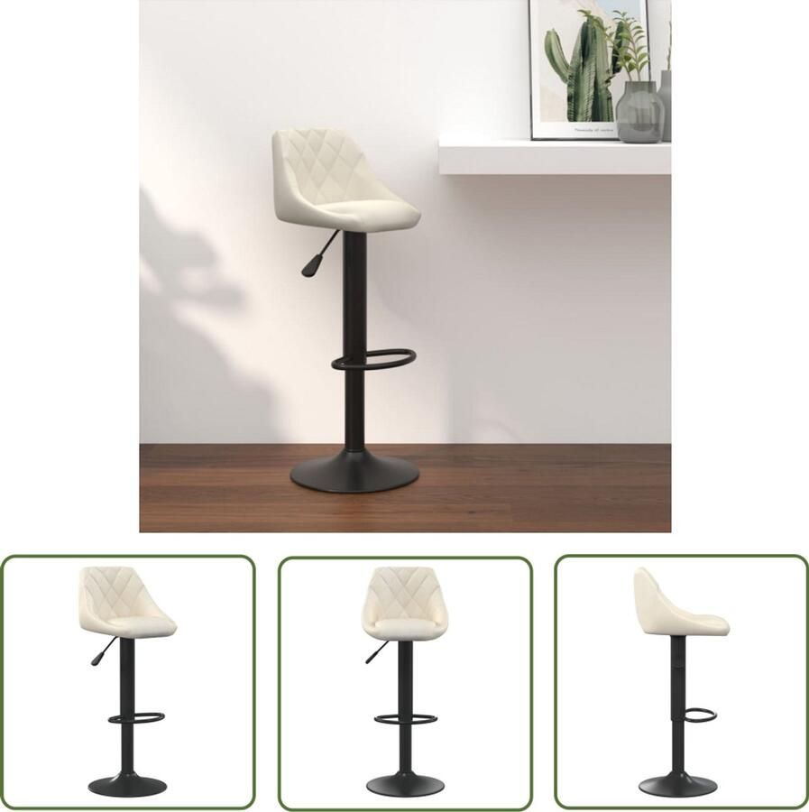 The Living Store Barkruk fluweel crèmekleurig Krukken Barkruk Velvet Stoel Creme Kleur Gasveer Mechanisme