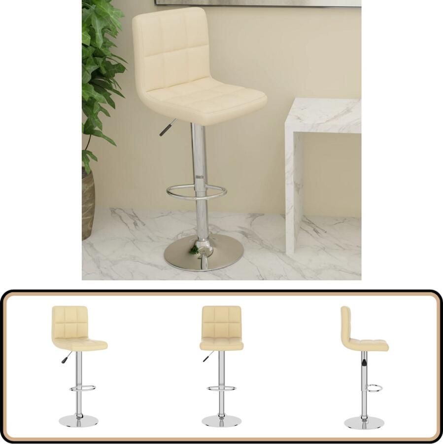 VidaXL Barkruk Kunstleer Crème Verstelbaar Barstoelen Barkruk Keukenstoel Eetkamerstoel Design Stoel Kunstlederen Stoel Hoogteverstelbare Stoel Draaibare Stoel Creme Kleur Metalen Onderstel