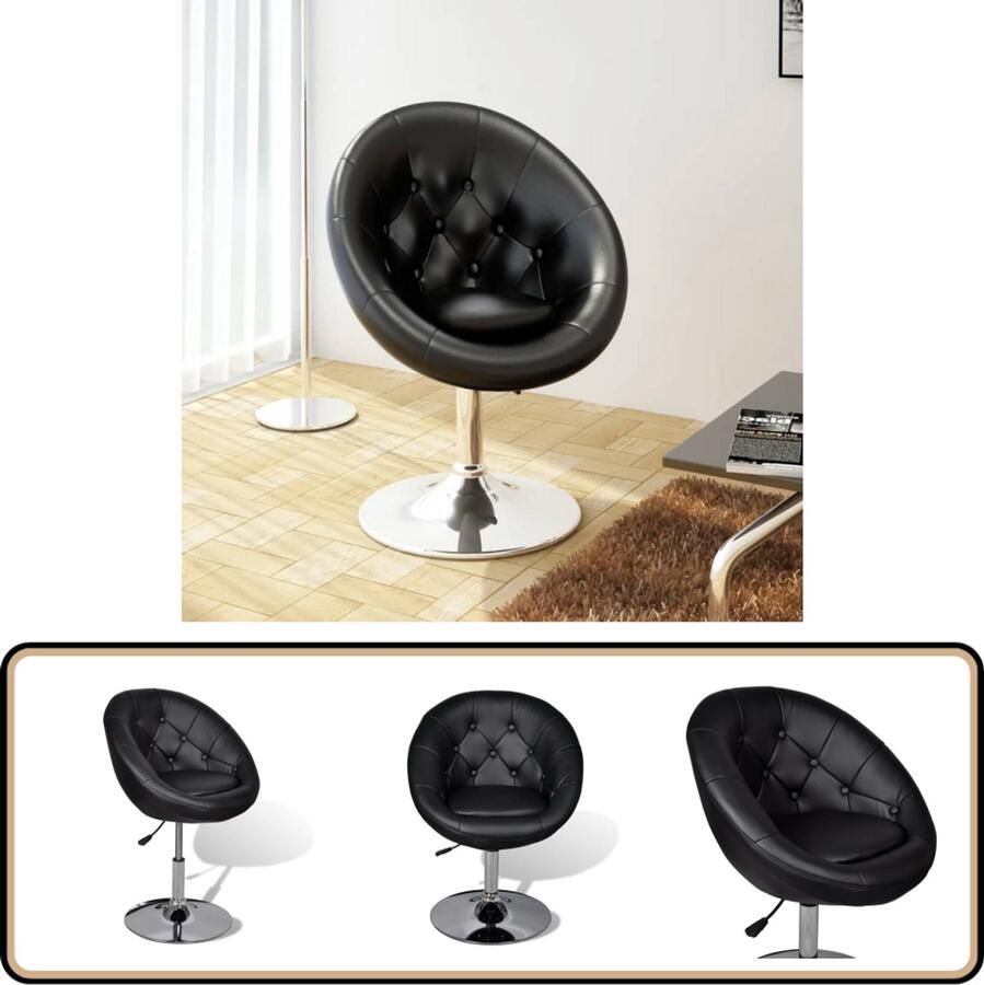 VidaXL Barkruk Kunstleer Verstelbaar Zwart Loungestool Barkruk Zwarte Lounge Chair Kunstleder Bank Adjustable Stool Metal Frame Modern Fauteuil Ergonomische Stoel Thuiskantoorstoel Living Room Furniture