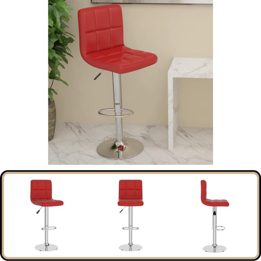 VidaXL Barkruk Kunstleer Wijnrood In Hoogte Verstelbaar Barstoel Barkruk Kunstleder Rode Stoel Eetkamerstoelen