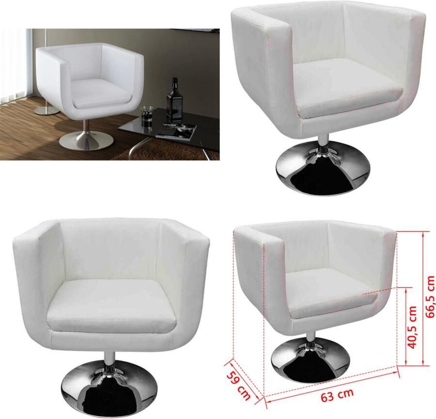 VidaXL Barkruk kunstleer wit Fauteuil Fauteuils Stoel Stoelen