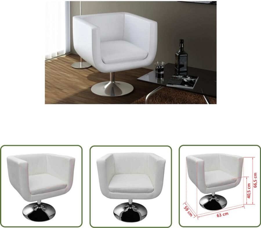 VidaXL Barkruk Kunstleer Wit Verstelbaar Modern Kantoormeubilair Bureaustoel Loungestoel Eetkamerstoel Kinderstoel Draaistool Witte Stoel Kunstlederen Stoel Ergonomische Stoel Comfortabele Stoel - Foto 2
