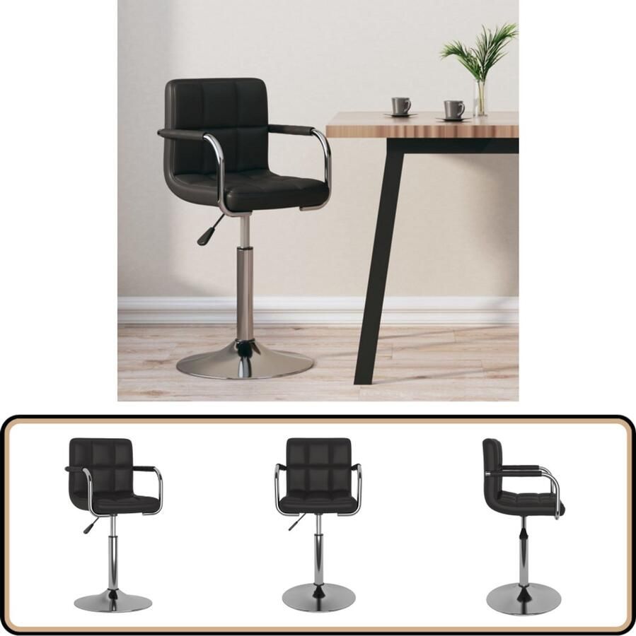 VidaXL Barkruk Kunstleer Zwart Verstelbaar Barstoel Barhouten Stoel Zwarte Barstool Industriële Barstoel Draaibare Barstoel