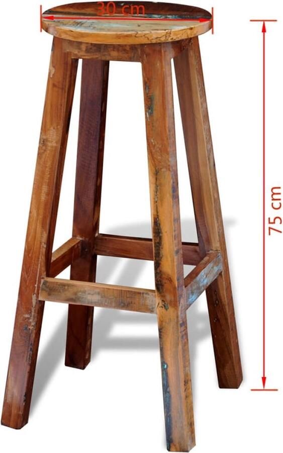 VidaXL Barkruk Massief Gerecycled Hout 30x75 cm Antiek Barkruk Houten Barkruk Recycled Wood Furniture Industriële Barkruk Bruine Barkruk Keukenstoel Eetkamerstoel - Foto 2