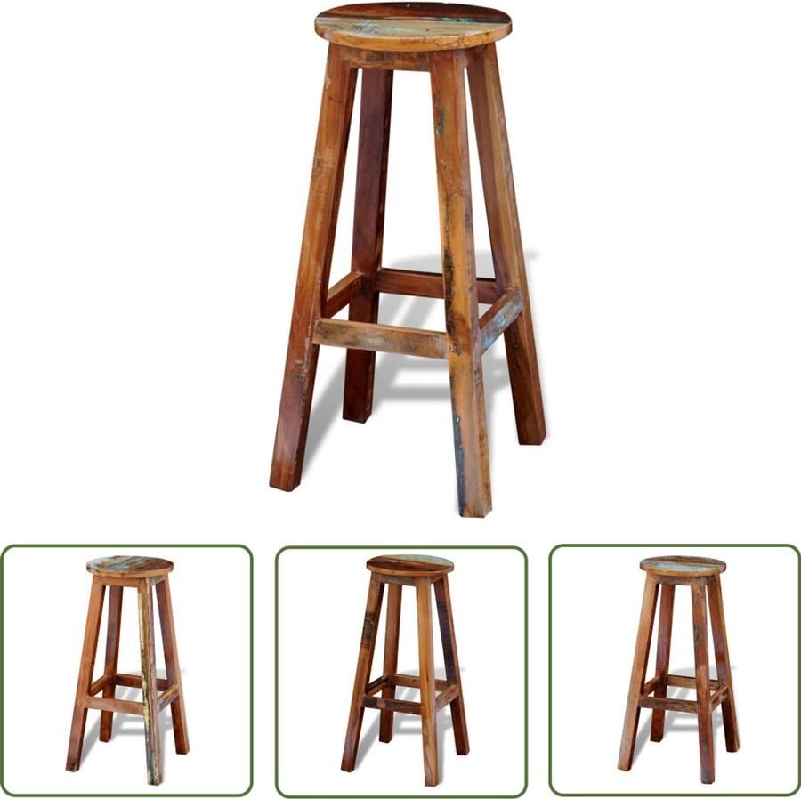 VidaXL Barkruk Massief Gerecycled Hout 30x75 cm Antiek Barkruk Houten Barkruk Recycled Wood Furniture Industriële Barkruk Bruine Barkruk Keukenstoel Eetkamerstoel