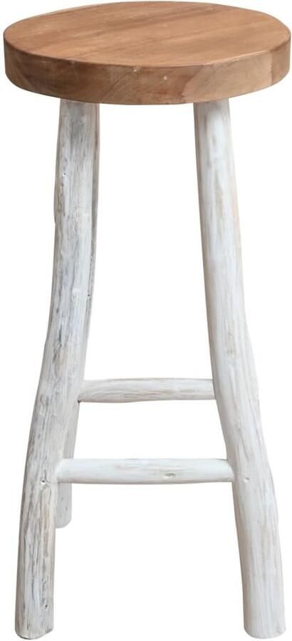 VidaXL Barkruk Massief Teakhout Bruin en Wit Barstoel Teak Handgemaakte Meubels Landelijke Stijl Eetkamerstoel Keukenstoel Bruine Banken Vintage Meubels Buitenmeubilair