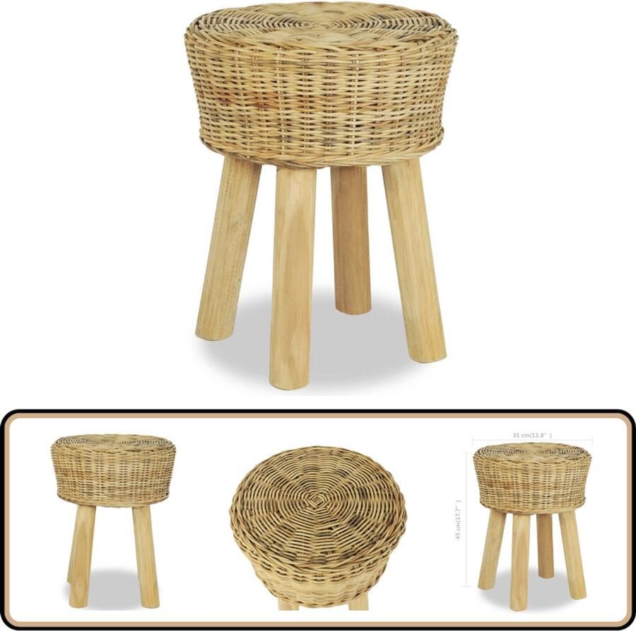 VidaXL Barkruk Natuurlijk Rattan Teakhouten Poten Rustieke Kruk Houten Kruk Rattan Kruk Teak Kruk Barkruk