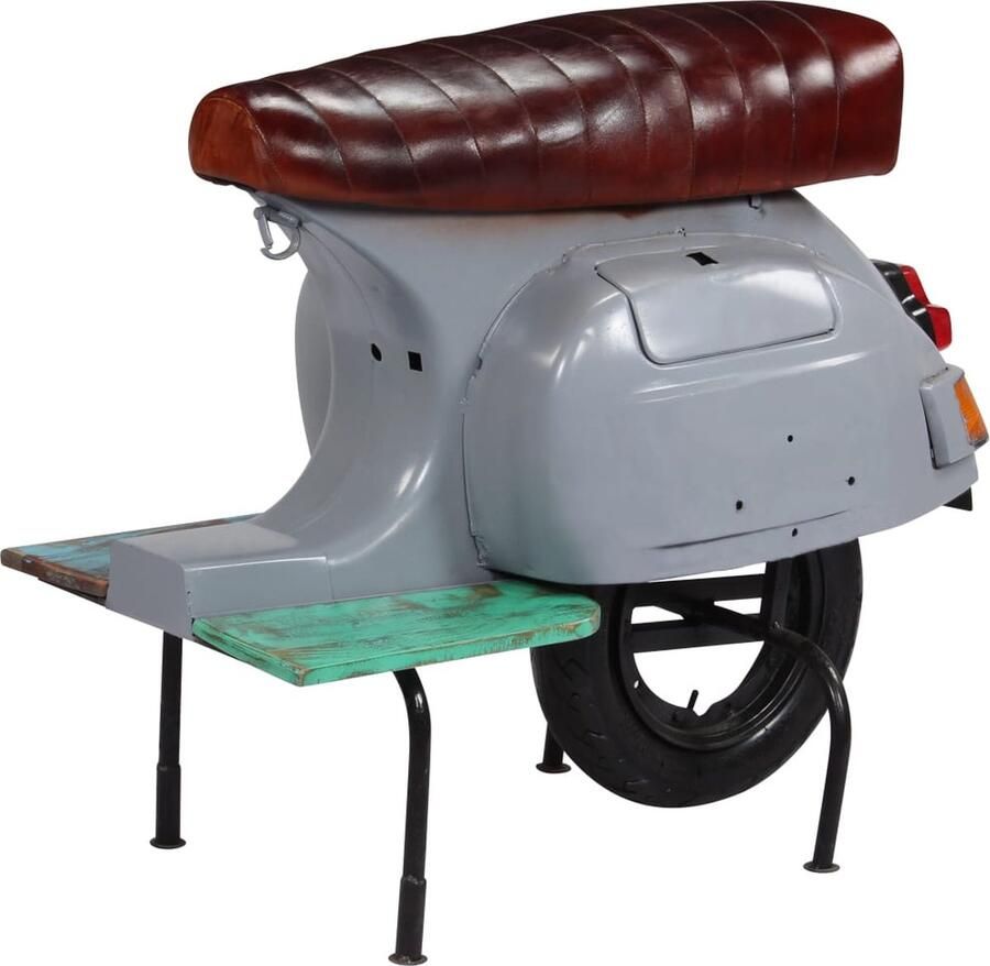 VidaXL Barkruk scooter echt leer en massief gerecycled hout grijs