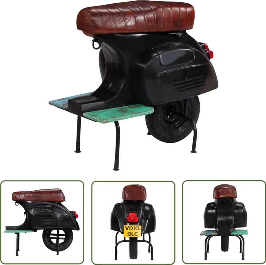VidaXL Barkruk Scooter Echt Leer Zwart 98x52x87 cm Vintage Barstoel Motorbarstoel Lederen Barstoel Industriële Barstoel Design Barstoel Retro Barstoel Biker Barstool