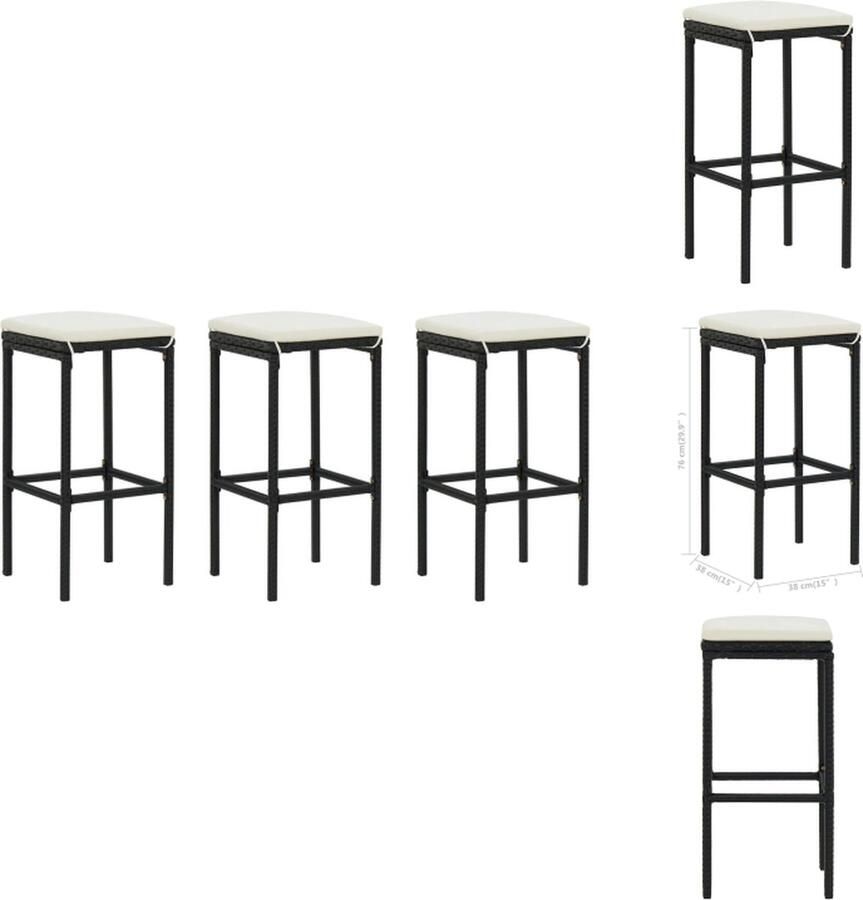 VidaXL Barkruk Set PE-Rattan Staal Zwart 38x38x76cm Crèmewit kussen Barkruk
