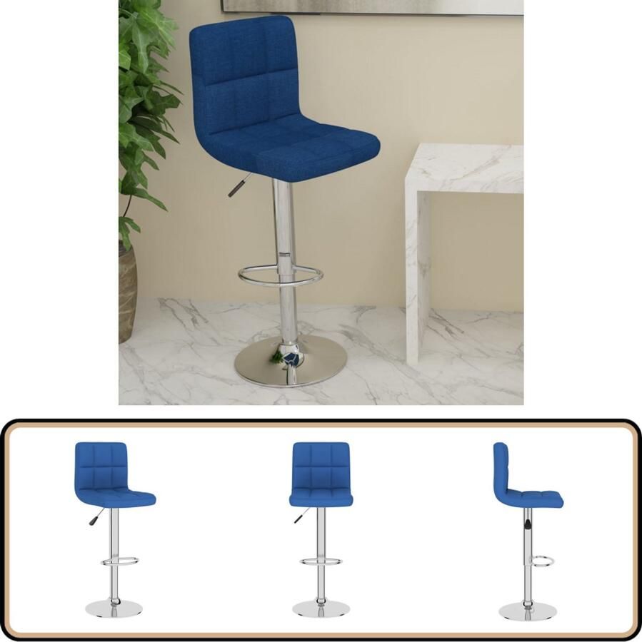 VidaXL Barkruk Stof Blauw Verstelbaar 360° draaibaar Barstoel Barkruk Blauwe Stoel Stoelen Eetkamerstoel
