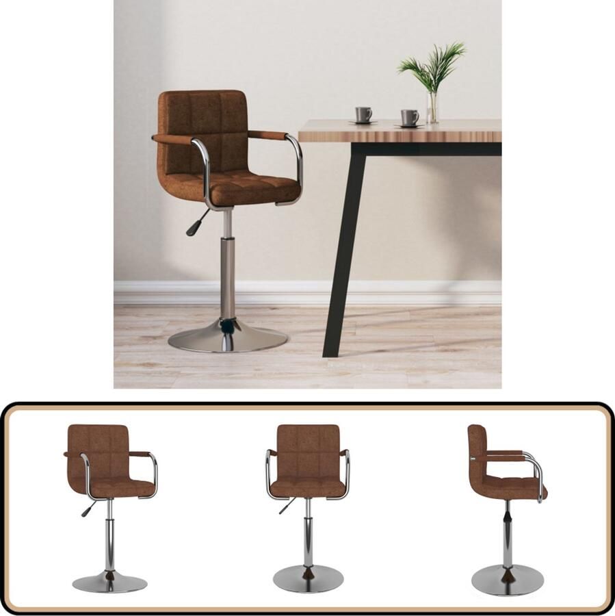 VidaXL Barkruk Verstelbaar Bruin Stof en Staal Barstoel Bruine Barstoel Industriële Barstoel Verstelbare Barstoel Draaibare Barstoel Barkruk Met Armleuningen Stoffen Barkruk Metalen Barkruk Hoge Barkruk