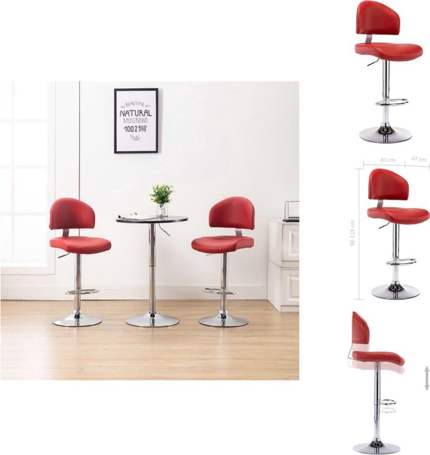 VidaXL Barkruk wijnrood 43x47x(98-119)cm Kunstleer en verchroomd staal Barkruk