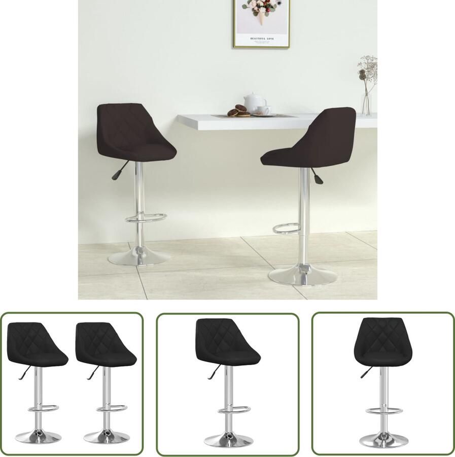 The Living Store Barkruk Modern Zwart Kunstleer 44x46x(82-103) cm Verchroomd staal Set van 2 Barstooll Modern Barkruk Zwart Barkruk Kunstleer Barstool Kruk - Foto 2