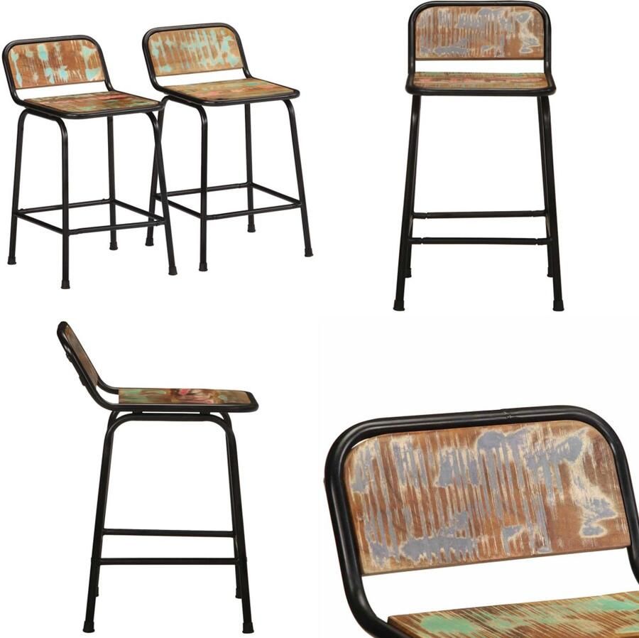 VidaXL Barkrukken 2 st 46x35 5x70 cm massief gerecycled hout Barkruk Barkrukken Stoel Ontbijt Barkruk