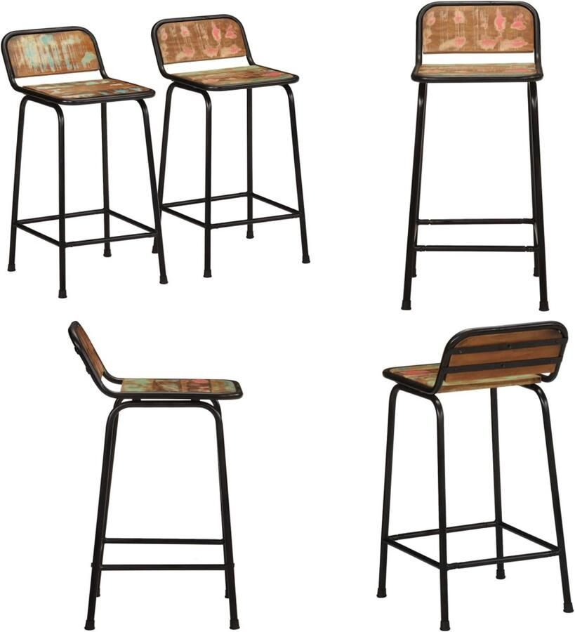 VidaXL Barkrukken 2 st 46x35 5x80 cm massief gerecycled hout Barkruk Barkrukken Stoel Ontbijt Barkruk