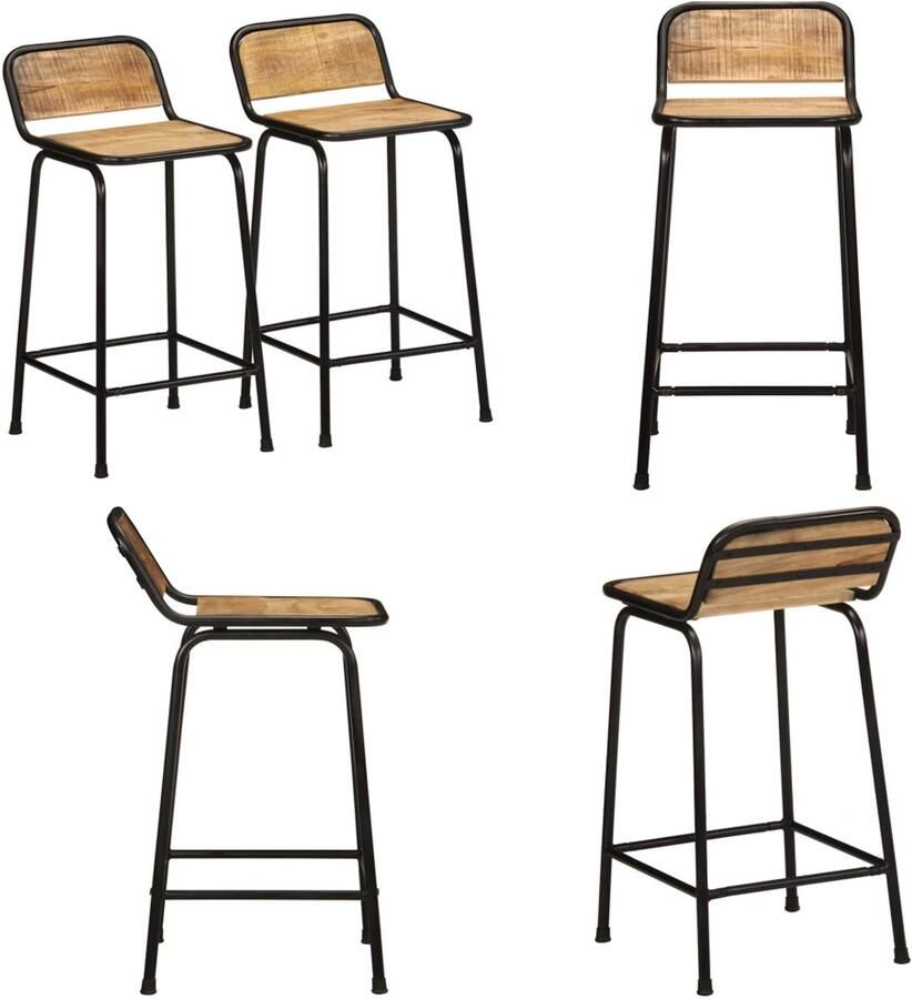 VidaXL Barkrukken 2 st 46x35 5x80 cm massief hout ruw mango Barkruk Barkrukken Stoel Ontbijt Barkruk